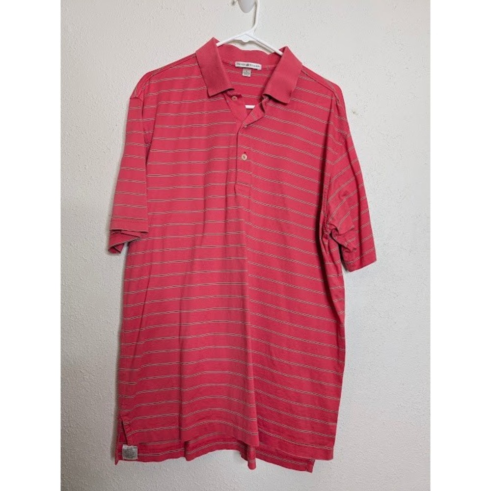 Peter Millar Mens Size Large Golf Polo T Shirt Stripe Logo Pink Casual‎